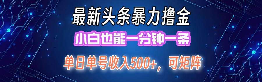 最新头条撸金，小白也能一分钟一条-享创网