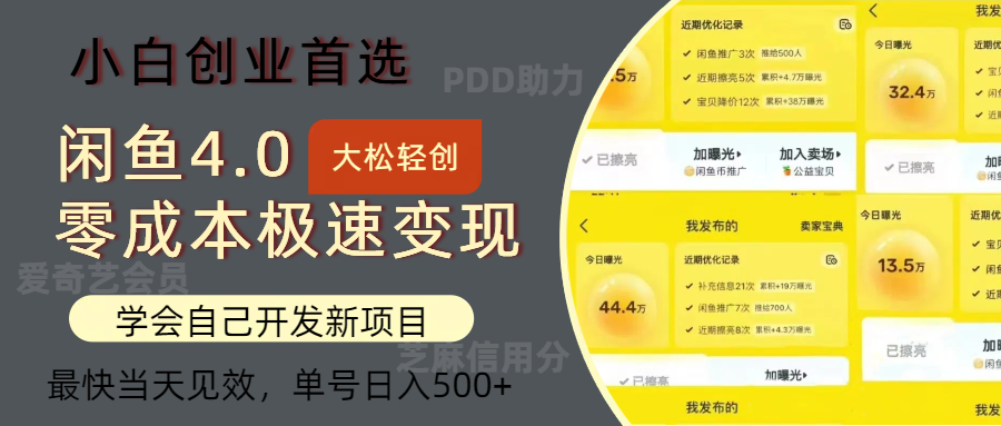 闲鱼0成本极速变现项目，多种变现方式，单号日入500+最新玩法-享创网