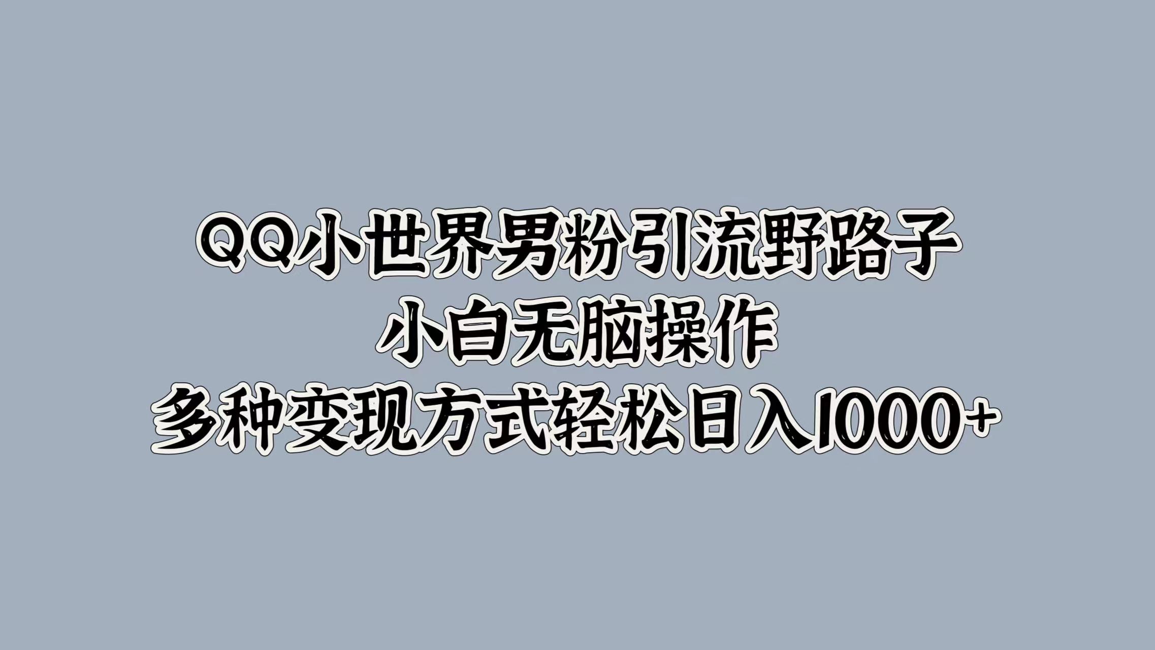 QQ小世界男粉引流野路子，小白无脑操作，多种变现方式轻松日入1000+-享创网