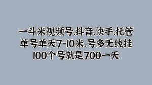 一斗米视频号、抖音、快手、托管，单号单天7-10米，号多无线挂，100个号就是700一天-享创网