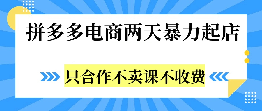 拼多多两天暴力起店，只合作不卖课不收费-享创网