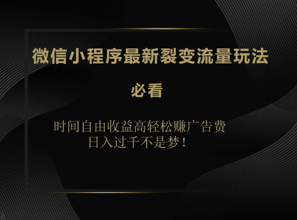 微信小程序最新裂变流量玩法，时间自由收益高轻松赚广告费，日入200-500+-享创网