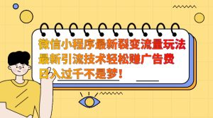 微信小程序最新裂变流量玩法，最新引流技术收益高轻松赚广告费，日入过千-享创网
