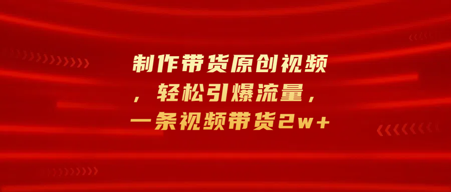 制作带货原创视频，轻松引爆流量，一条视频带货2w+-享创网