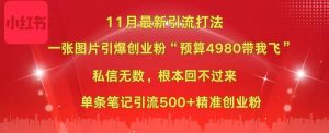 小红书11月最新图片打法，一张图片引爆创业粉“预算4980带我飞”，私信无数，根本回不过来，单条笔记引流500+精准创业粉-享创网