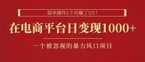简单操作1个月赚了3万!在电商平台日变现1000+!一个被忽视的暴力风口…-享创网