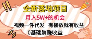 全新落地项目，月入5W+的机会，视频一键代发，有播放就有收益，0基础躺赚收益-享创网